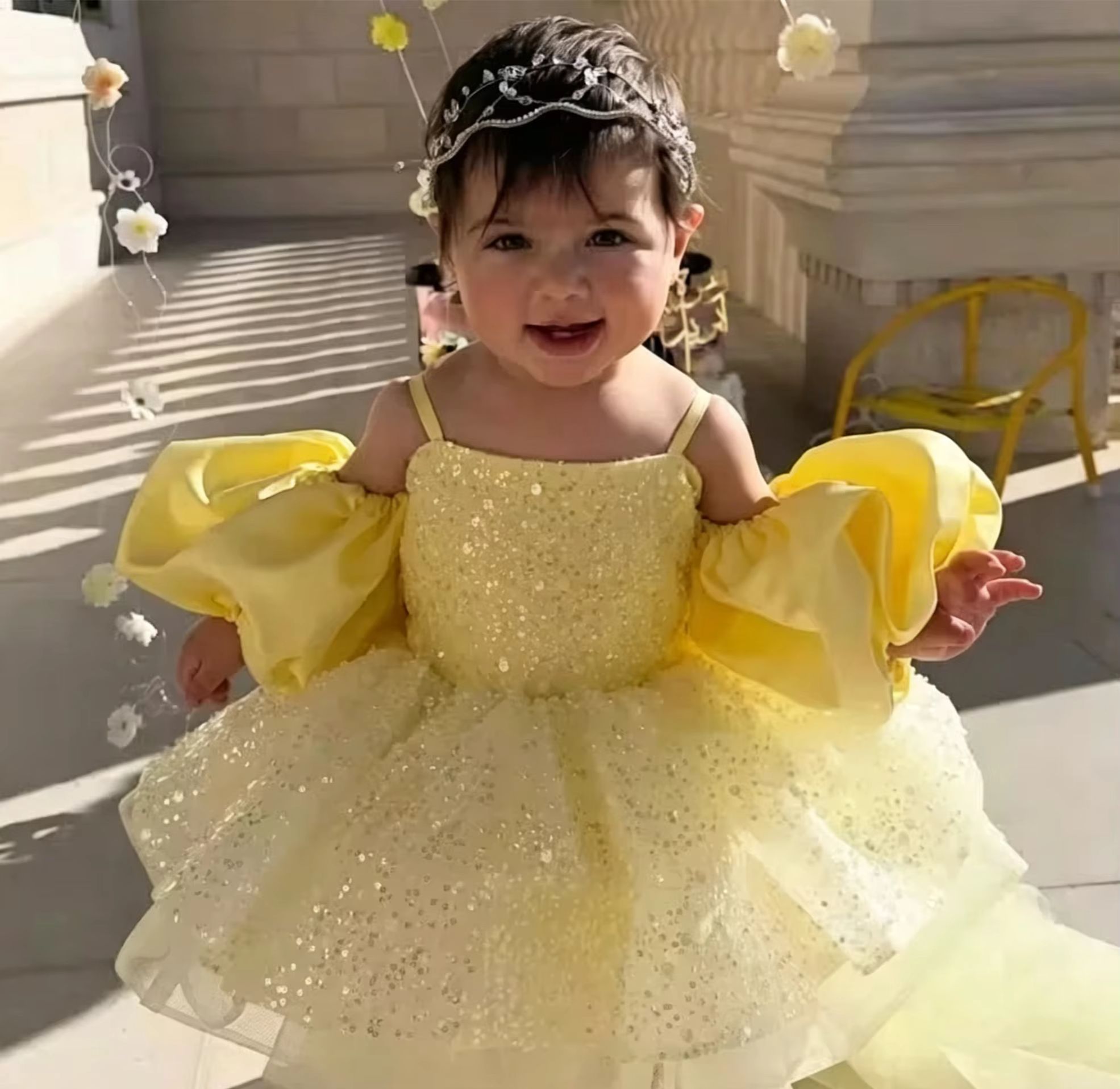 Embroidery Yellow Dress - فساتين لطيفة للفتيات الصغيرات باللون الأصفر