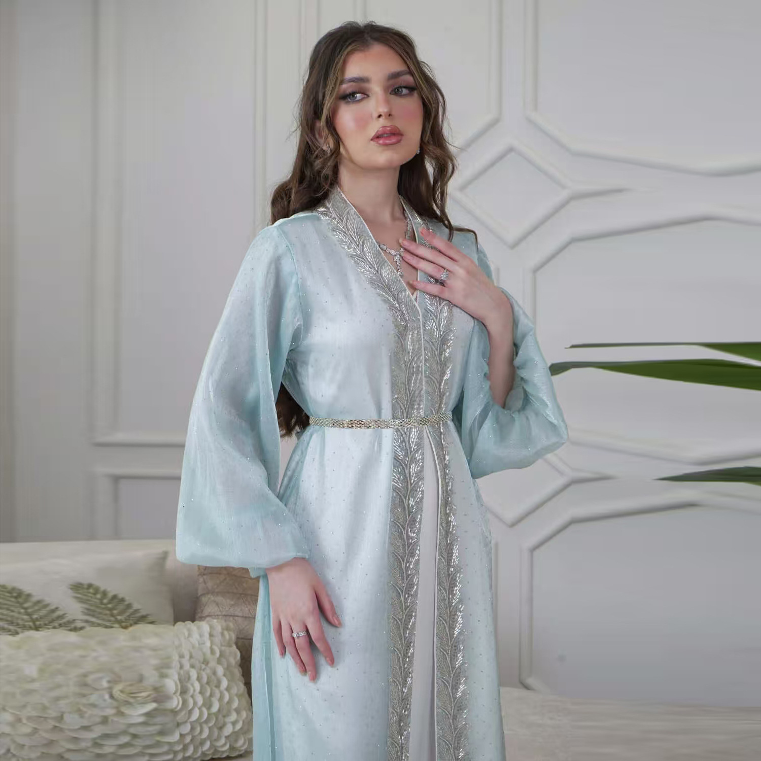 Embroidery Kebaya - عيد مبارك جلابة كيمونو سترة دبي