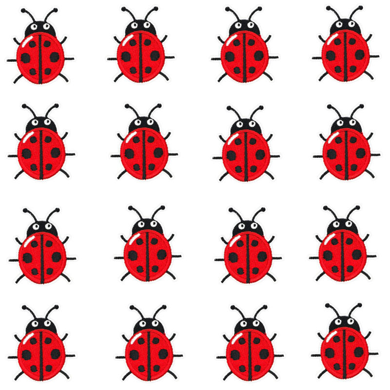 Embroidery Lady Bug - 16 قطعة/دفعة، رقعة خنفساء حمراء صغيرة،