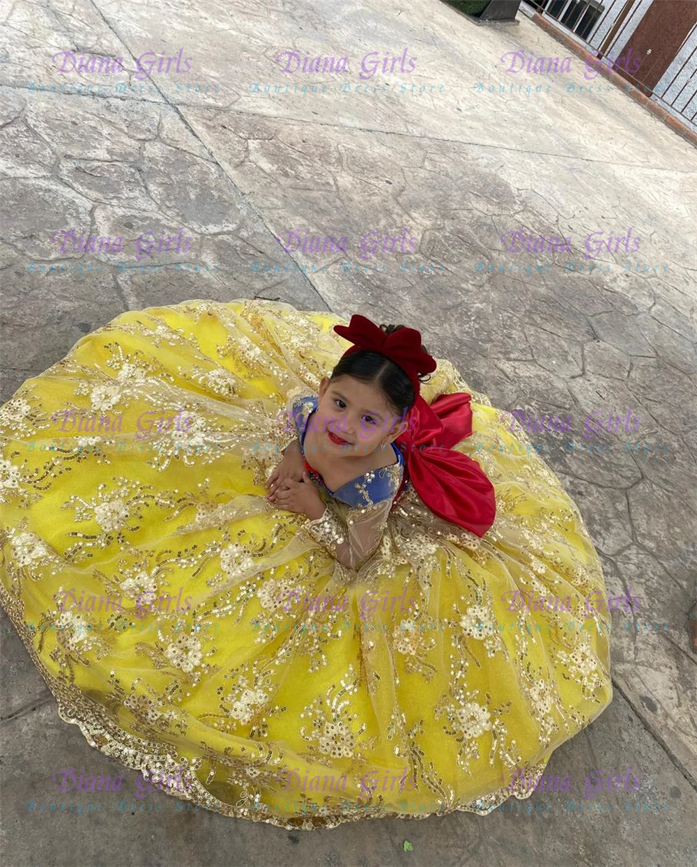 Embroidery Yellow Dress - جودة جميلة الأصفر تول رقيق زين