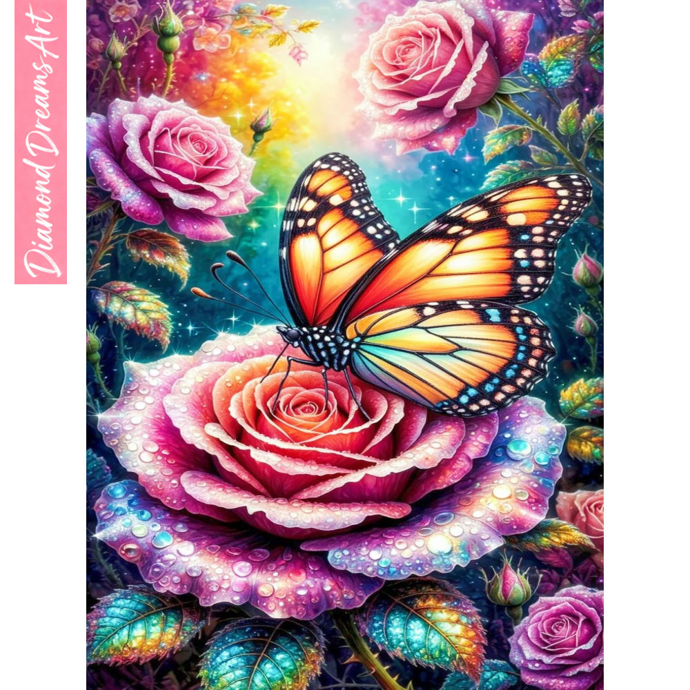 Embroidery Rose - لوحة فسيفساء ماسية ثلاثية الأبعاد بتصميم