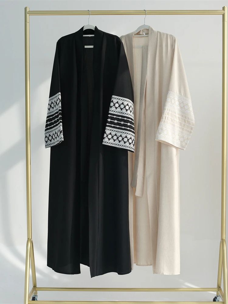 Embroidery Kebaya - رمضان عيد أسود مفتوح كيمونو عباية