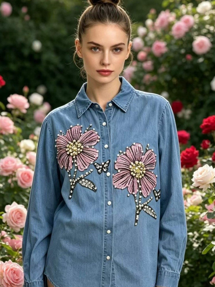 بلوزات نسائية من الدنيم مطرزة  - مراجعة Embroidery Cotton Shirt وسعره