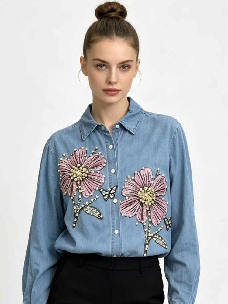بلوزات نسائية من الدنيم مطرزة  - مراجعة Embroidery Cotton Shirt وسعره