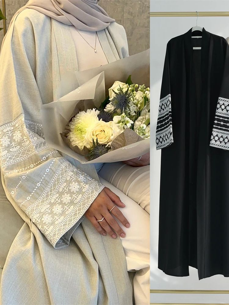 رمضان عيد أسود مفتوح كيمونو عب - مراجعة Embroidery Kebaya وسعره